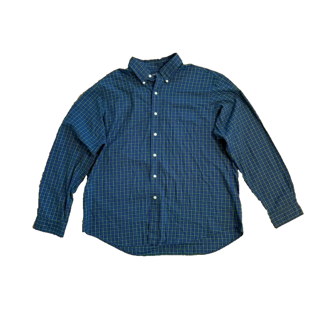 Ralph Lauren Men’s XXL Button Down Shirt Blue Green Plaid Custom Fit 100% Cotton